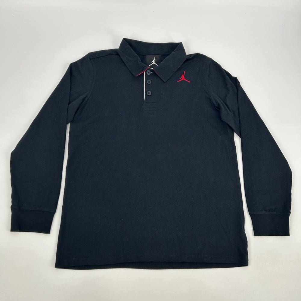 Jordan Long Sleeve Polo Shirt Youth XL Black Red Jumpman Rugby 23